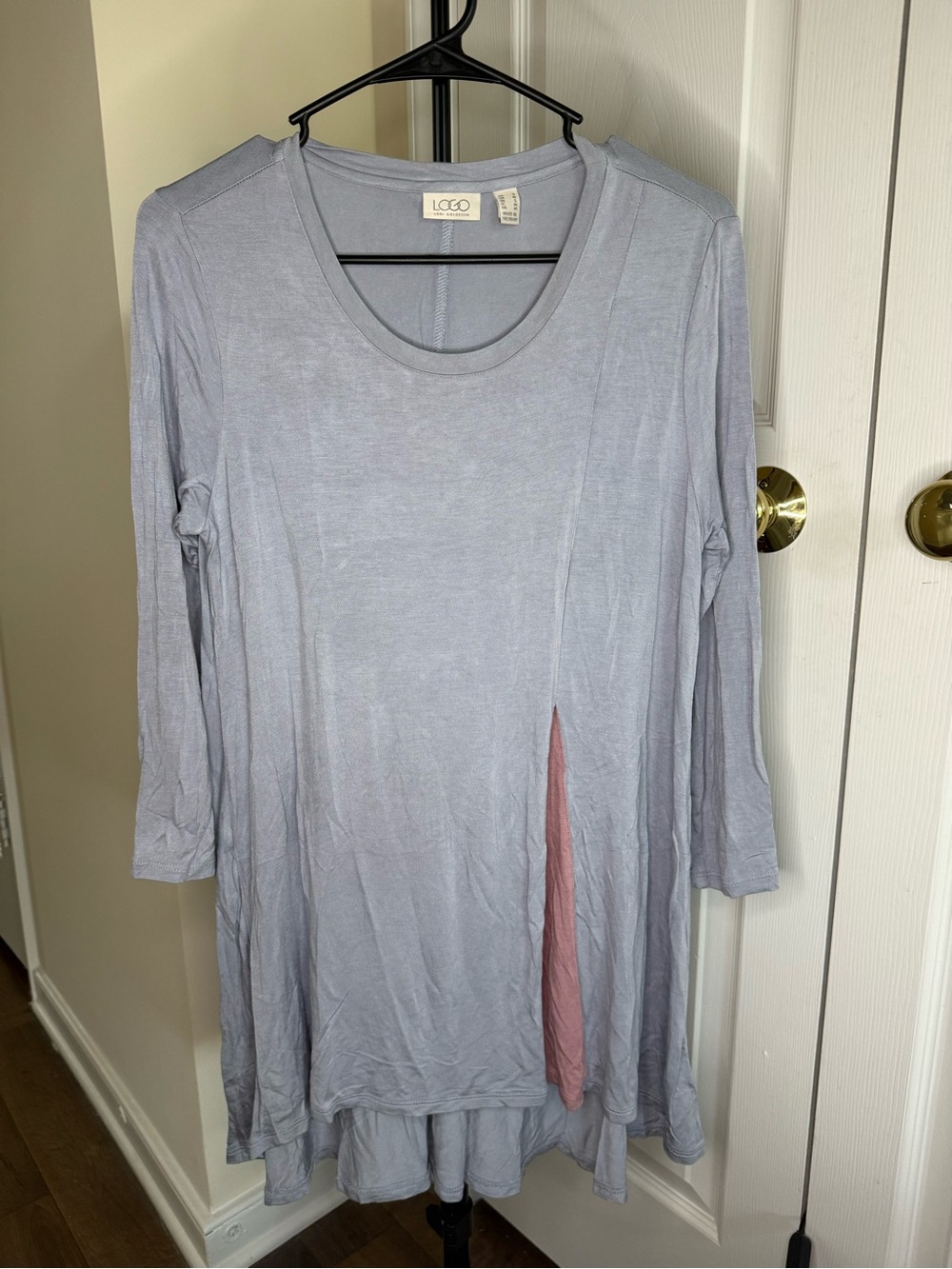 LOGO by Lori Goldstein Lavender Long-Sleeve Tunic with Pink Inset